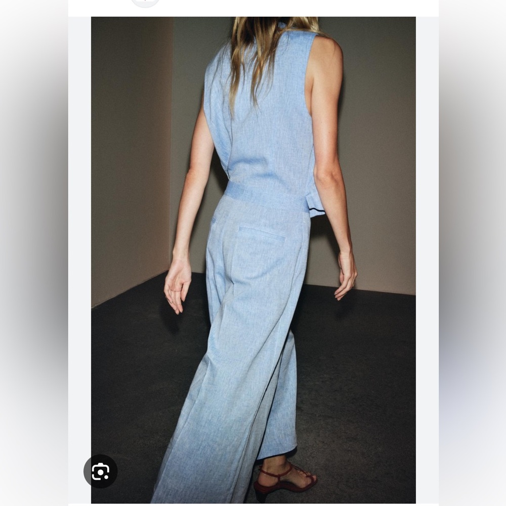Zara NWT linen blend waistcoat jumpsuit blue 8461/789 - Picture 6 of 9